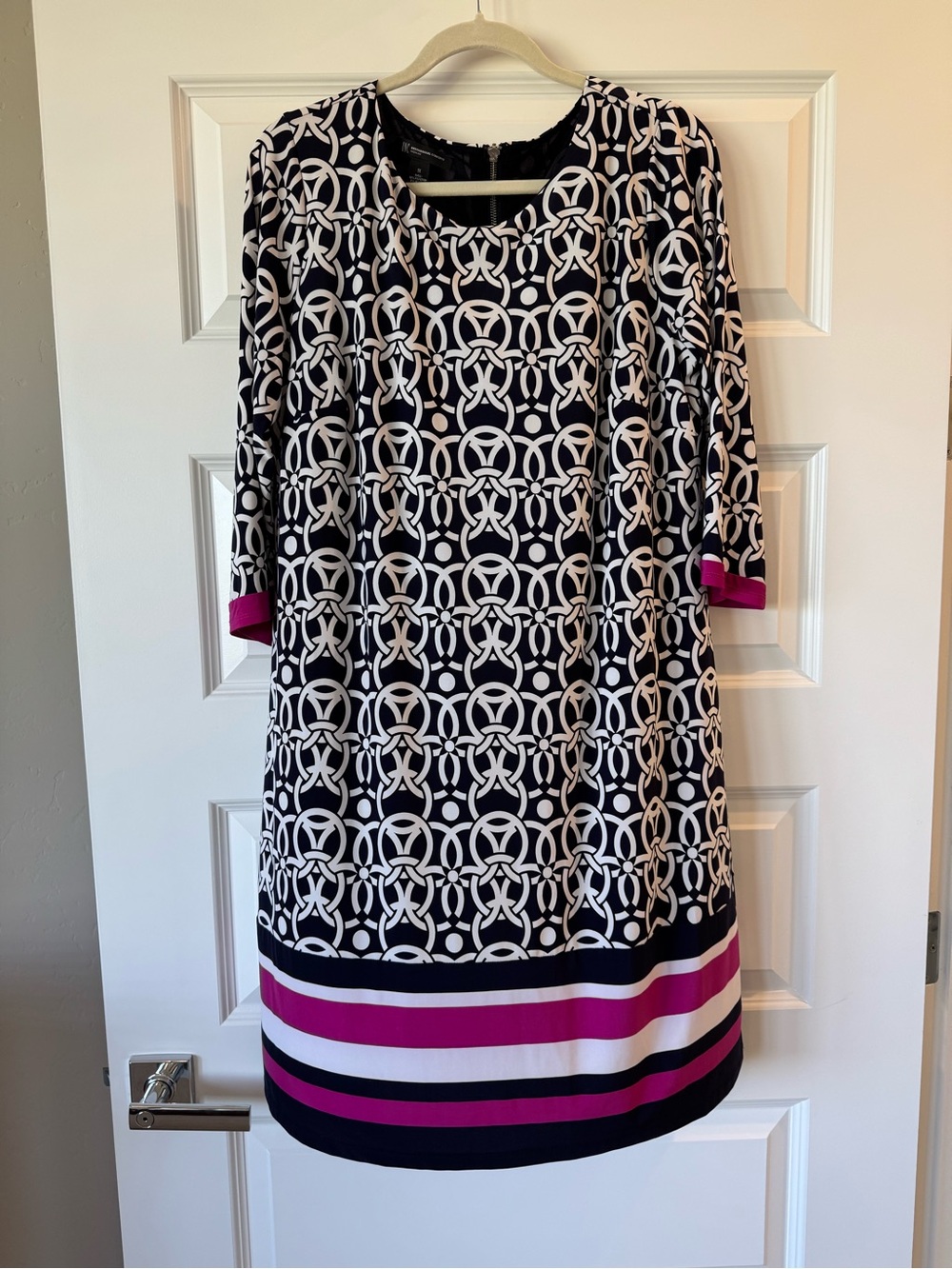 INC International Concepts Navy, White & Magenta Geometric Midi Dress